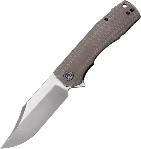 Miniatura 9 de Petrified fish PFP03 Victor, hoja de satén K110 de 3.58", 4.94 oz Micarta Handel Flipper Liner lock Cuchillo plegable