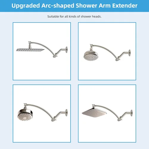 Miniatura 5 de Hibbent Brazo de Extensión para Cabezal de Ducha Totalmente Metálico de 10'', Latón Sólido Flexible Ajustable en Altura y Ángulo, Extensor de Brazo