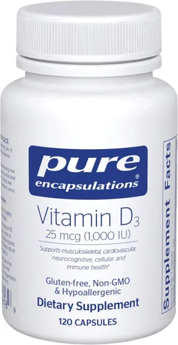 Pure Encapsulations Vitamina D3 25 mcg (1,000 UI) - Suplemento para apoyar la salud ósea, articulación, mama, corazón, colon e inmune - con vitamina