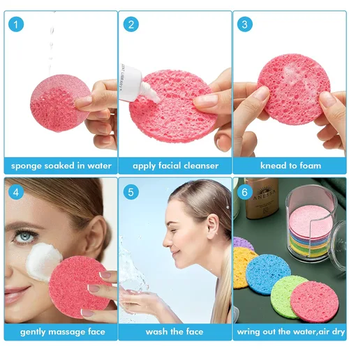 Miniatura 3 de Geiserailie 50 esponjas faciales comprimidas, maquillaje facial, esponjas cosméticas naturales de spa para mujeres, máscara exfoliante, eliminación