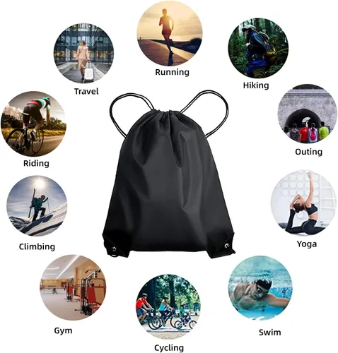 Miniatura 6 de CHEPULA Bolsas con cordón a granel, mochila con cordón grande, saco trasero con cordón, Negro-20 unidades., Mochila con cordón de nylon Draw String