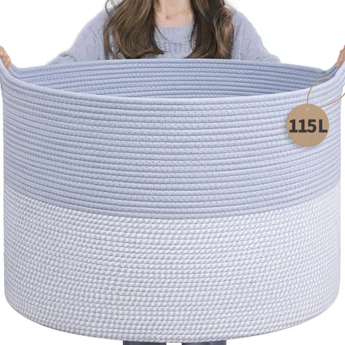 Miniatura 48 de INDRESSME Cesta de Cuerda de Algodón XXXLarge 21.7" x 21.7" x 13.8" Cestas Tejidas para Ropa de Bebé Cestas de Mantas Cesta de Juguetes con Textura