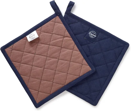 Encasa XO Juego de 2 soportes para ollas de algodón resistentes al calor con lazo para colgar, color azul escocés, almohadillas acolchadas multiusos