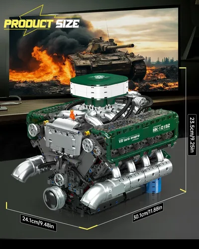 Miniatura 6 de Mould King 10182 V8 - Kit de bloque de motor de gasolina con doble turbo y ocho cilindros, tecnología de motor V8, kit de bloques de abrazadera
