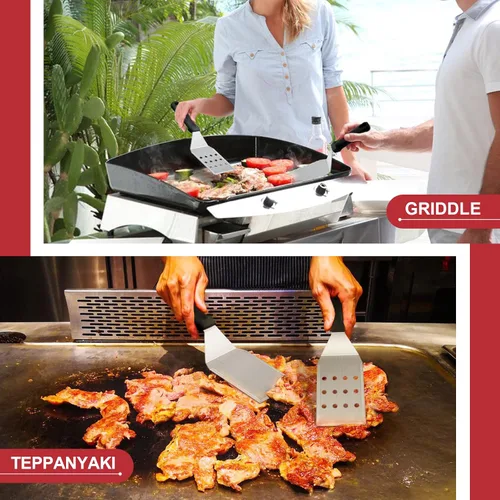 Miniatura 6 de HaSteeL Kit de 8 accesorios para plancha, espátula de metal resistente, herramientas profesionales de plancha de acero inoxidable con bolsa