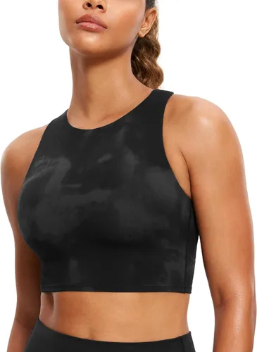 CRZ YOGA Butterluxe - Brasier deportivo de cuello alto y espalda cruzada para mujer, camiseta corta acolchada para entrenamiento con brasier