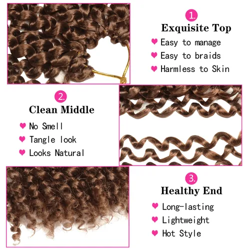 Miniatura 3 de Cabello Passion Twist de 18 pulgadas, cabello de ganchillo ondulado marrón para mujeres, cabello largo bohemio sintético rizado para trenzar Passion