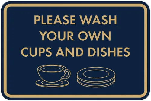 Miniatura 42 de Letrero clásico enmarcado con texto en inglés «Please Wash Your Own Cups and Dishes» (oro cepillado), pequeño