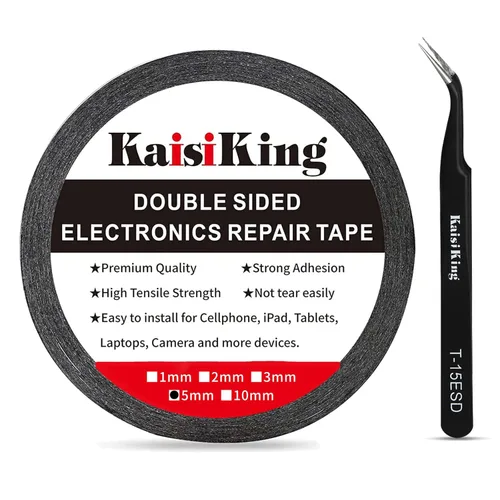 Miniatura 12 de Kaisiking Cinta adhesiva de 1 mm x 50 m para reparación de pantallas LCD de teléfonos, cinta adhesiva con 1 pinza para teléfonos móviles, iPad