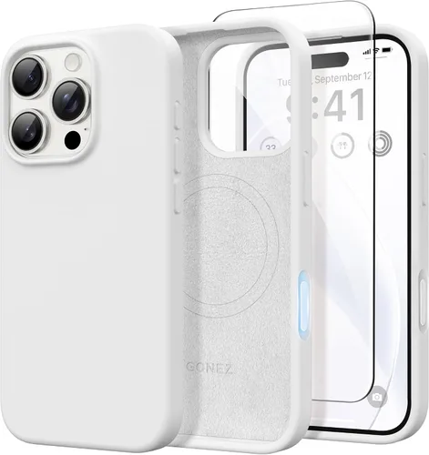 Miniatura 89 de GONEZ Funda de silicona para iPhone 14 Pro Max, compatible con MagSafe, con protector de pantalla + protector de lente de cámara, silicona líquida a