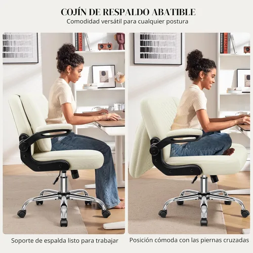 Miniatura 3 de Silla de oficina Criss Cross con respaldo abatible 2 en 1 – Silla ergonómica de cuero PU para sentarse en el suelo, altura ajustable, giro de 360°