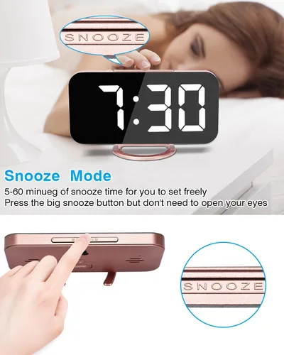 Miniatura 7 de Reloj despertador digital, relojes electrónicos con espejo LED de 7 pulgadas, con 2 puertos de carga USB, modo de suspensión, ajuste automático