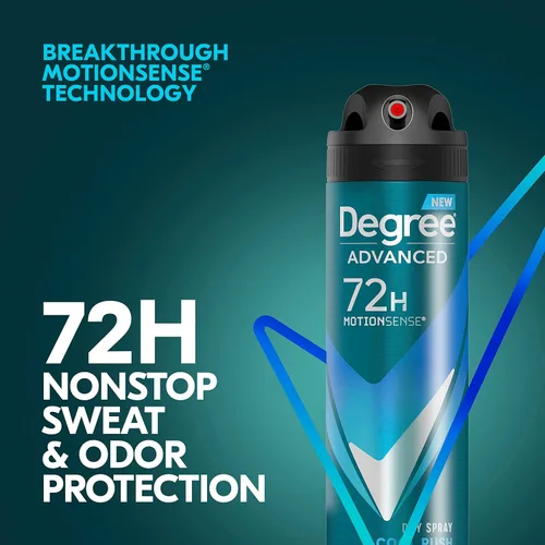 Miniatura 8 de Degree Desodorante antitranspirante para hombre, spray seco Cool Rush, desodorante de 3 unidades para hombres con tecnología MotionSense, 3.8 onzas