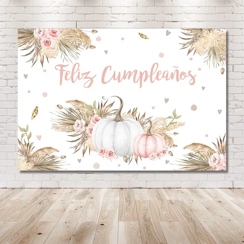 Miniatura 6 de MEHOFOND Telón de fondo bohemio de 7 x 5 pies para niñas, otoño, calabaza, rubor, rosa, floral, hierba de pampas, princesa, fondo de fotografía