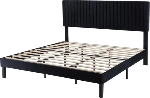 Miniatura 8 de SHA CERLIN Base de cama tapizada King con cabecera ajustable, tela de terciopelo capitoné de canal vertical, soporte de listones de madera, base