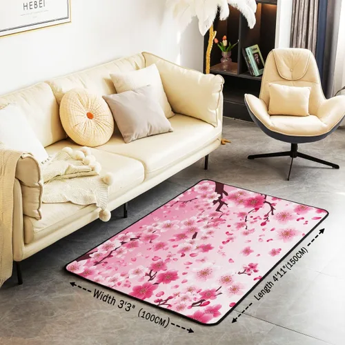 Miniatura 3 de Alfombras para sala de estar, 3 x 5, estilo japonés, de flores de cerezo, de Sakura, alfombra decorativa rosa degradada para niños, niñas, niños
