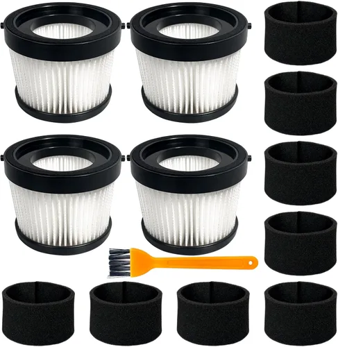 Paquete de 4 filtros HEPA DCV5011H compatibles con aspiradora de mano inalámbrica DEWALT DCV501HB, con 8 filtros de funda de espuma y 1 cepillo