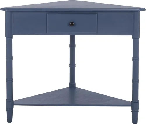 SAFAVIEH Muebles - Mesa esquinera Gomez con 1 cajón, color azul, madera maciza, diseño clásico de almacenamiento de esquina, ideal para entrada,