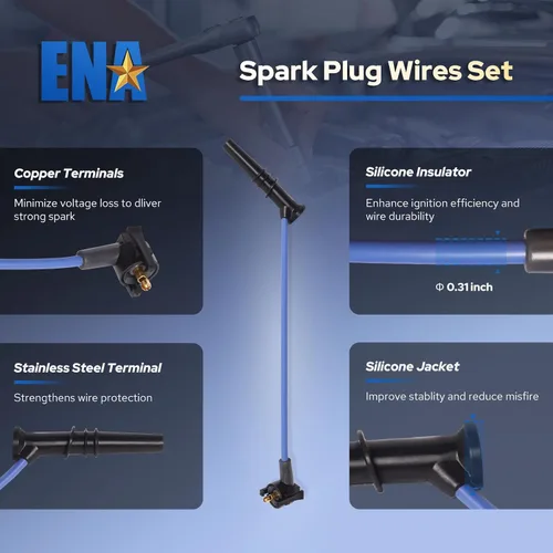 Miniatura 6 de ENA Juego de 2 bobinas de encendido azules con 8 bujías de platino y cable azul compatibles con Ford Crown Victoria E-150 F-150 F-250 Ranger