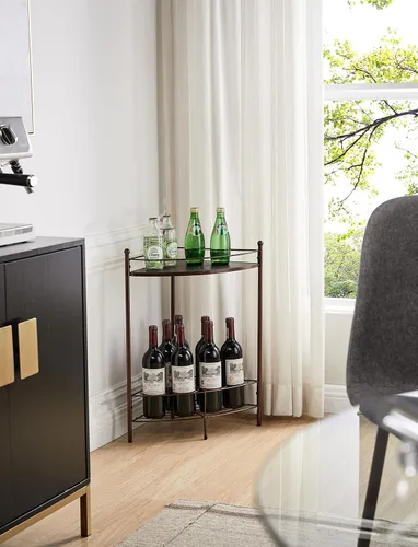 Kings Brand Furniture - Mesa auxiliar de esquina con estante de almacenamiento, estante de almacenamiento de vino para 7 botellas, bronce