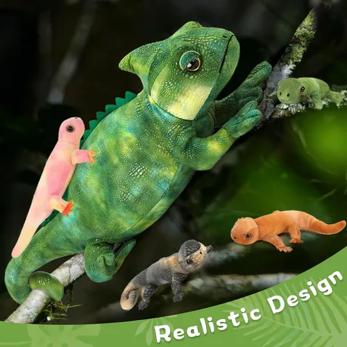 Miniatura 5 de MorisMos - Animales de peluche de lagarto, mamá camaleón gigante de 27 pulgadas con 4 lagartos bebés, juguetes para niños y niñas, mamá iguana