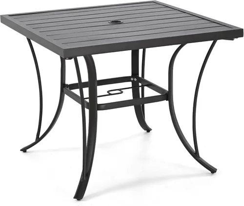 Miniatura 9 de HAPPATIO Outdoor Dining Table for 4, Large Suqare Metal Patio Table with 1.5" Umbrella Hole, Powder-Coated Frame for All-Weather, Black, Modern