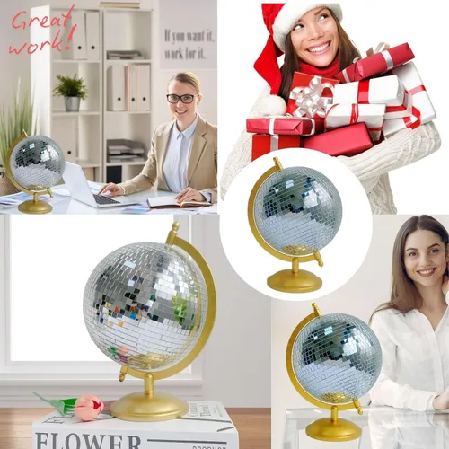 Miniatura 7 de Globo de bola de discoteca, estatuas de decoración del hogar, escultura clásica de arte de mesa con base de metal, esculturas estéticas decorativas