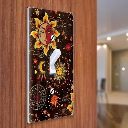 Miniatura 3 de WIRESTER Placa de interruptor de luz de palanca de una sola banda/cubierta de placa de pared - Sol celestial Luna y estrellas