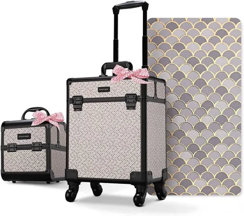 Miniatura 21 de BYOOTIQUE estuche rodante para maquillaje 4 en 1, con cerradura, maletín tipo trolley para cosméticos, con 4 ruedas extraíbles, organizador de viaje