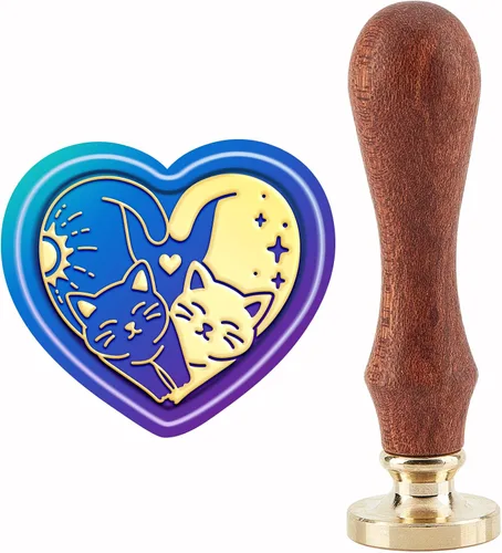 CRASPIRE Sello de cera de corazón Love Yin Yang - Sellos de cobre con mango de madera para sobres, letras de boda, invitaciones de boda, tarjetas de