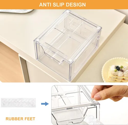 Miniatura 4 de Juego de 4 cajones organizadores de maquillaje apilables, organizadores de plástico transparente para suministros de belleza, ideal para tocador