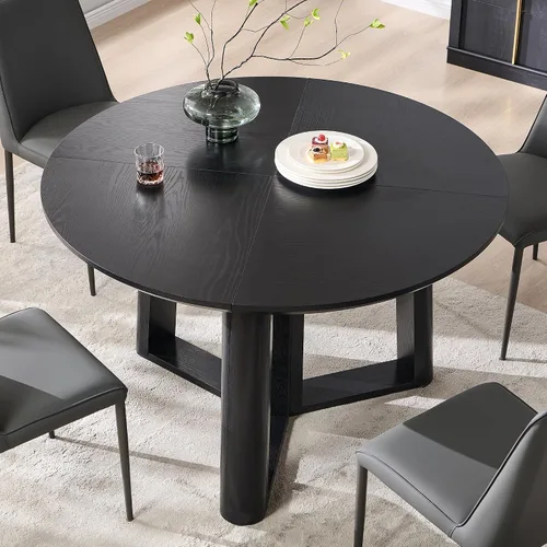 Miniatura 4 de OKD Mesa de comedor de 47 pulgadas para 4-6, mesa de comedor redonda con estructura triangular, base estable de pedestal, borde de mesa curvado