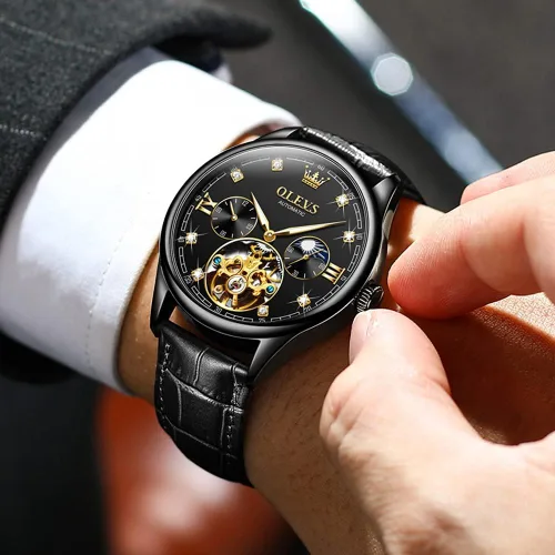 Miniatura 4 de OLEVS Reloj Tourbillon automático de viento automático mecánico clásico impermeable luminoso correa de cuero