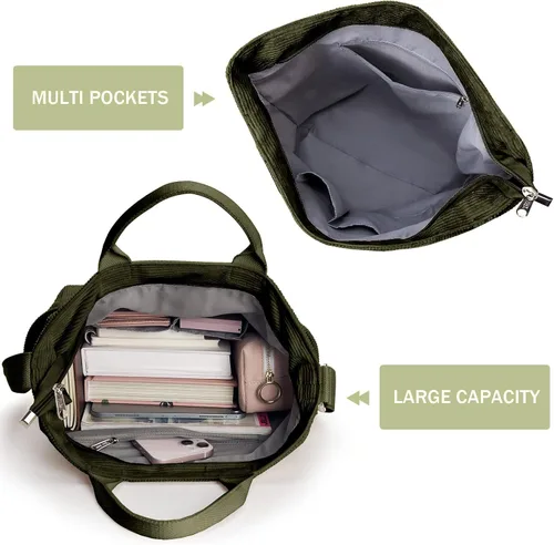 Miniatura 4 de KALIDI Bolso de mano de pana, bolso grande tipo mensajero para hombro, antisalpicaduras, bolsa cruzada con cremallera, casual, trabajo, compras