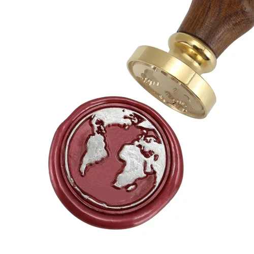 Miniatura 3 de Yoption Earth Map - Sello de cera con cabeza de latón vintage con mango de madera, sello de cera para invitaciones de boda, sobres, regalos