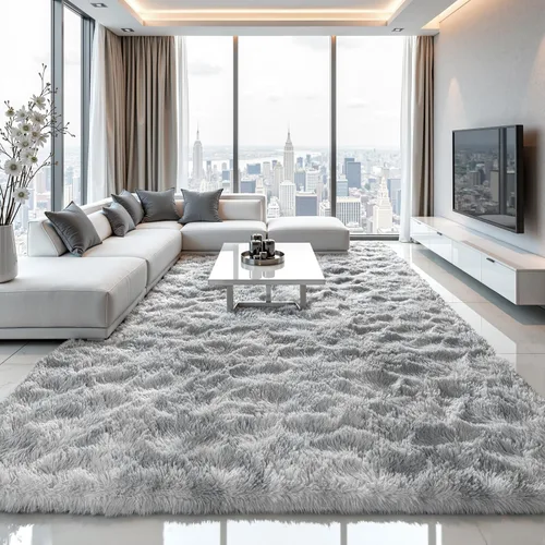 Miniatura 30 de Zentavio Alfombras de área para sala de estar, alfombras grises para dormitorio, alfombra de 4 x 6, alfombra mullida, peluda y suave, shag estética