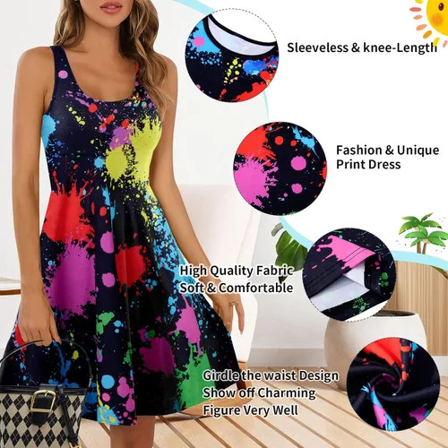 Miniatura 50 de uideazone - Vestido de mujer sin mangas cuello redondo de verano, para playa, casual, Midi línea A.