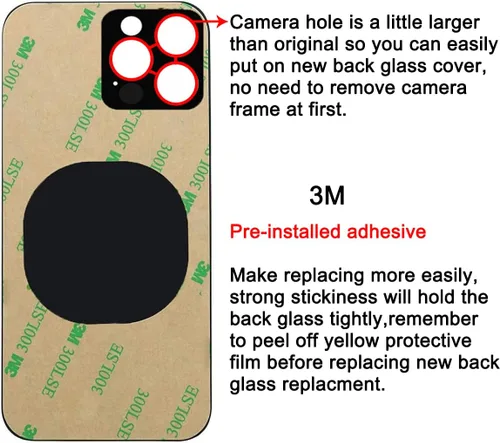 Miniatura 4 de Reemplazo de cristal trasero OEM (dorado) compatible con iPhone 13 Pro Max de 6.7 pulgadas, todos los portadores con adhesivo preinstalado y kits
