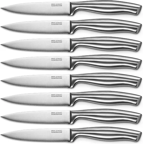 D.Perlla Cuchillos para carne, juego de 8 cuchillos de carne con micro dentado, juego de cuchillos de carne de acero inoxidable de alto carbono,