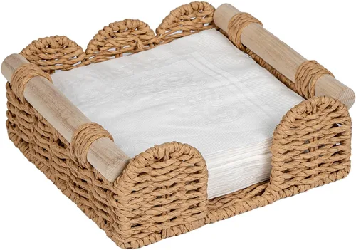Miniatura 10 de CubesLand Servilletero festoneado para decoración de baño, dispensador de servilletas plano de cuerda de papel, bandeja para toallas de invitados