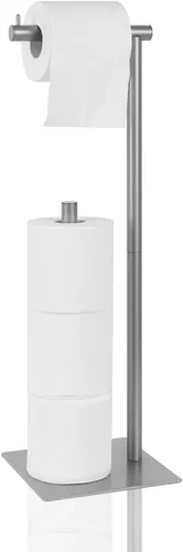 Soporte de papel higiénico tipo pedestal plateado para baño, portarrollos de papel higiénico independiente con estante de almacenamiento de papel