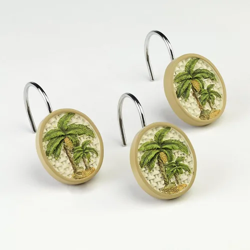 Miniatura 7 de Avanti Linens - Cortina de ducha de tela, decoración de baño de inspiración tropical (colección Colony Palm, marfil)