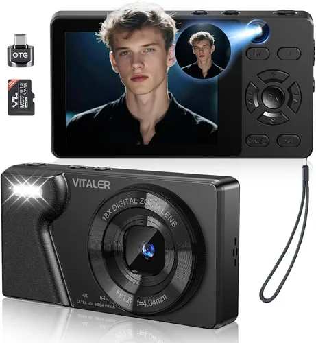 Miniatura 10 de Cámara digital, cámara de enfoque automático de 48 MP, cámara 4K para fotografía con tarjeta de 32 GB, cámara digital compacta portátil de punto