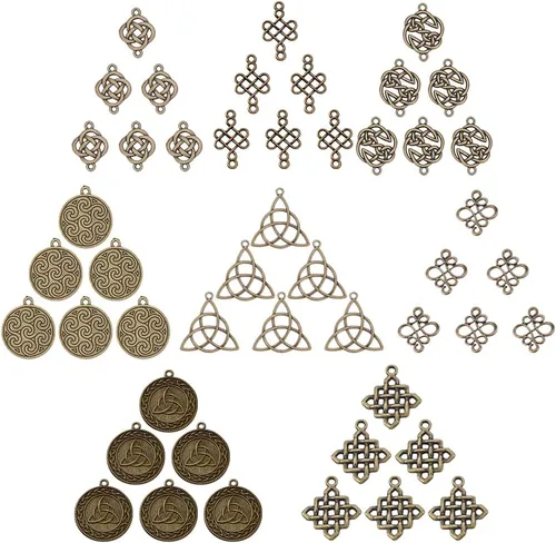 Miniatura 11 de SUNNYCLUE 60 piezas de dijes de conexión de nudo celta, plata antigua, irlandesa, flor wicca, buena suerte, triángulo, corazón, amor, nudos