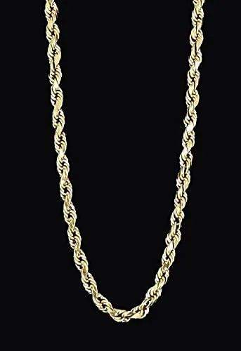 Miniatura 3 de Cadena con patrón de cuerda de diamantes de oro de 14 K verdaderos, de 16" a 26", 3,0 mm