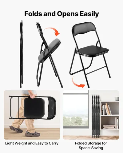 Miniatura 7 de VEVOR Juego de 4 sillas plegables, sillas plegables con cojín acolchado, sillas de fiesta portátiles con marco de metal reforzado, asiento apilable