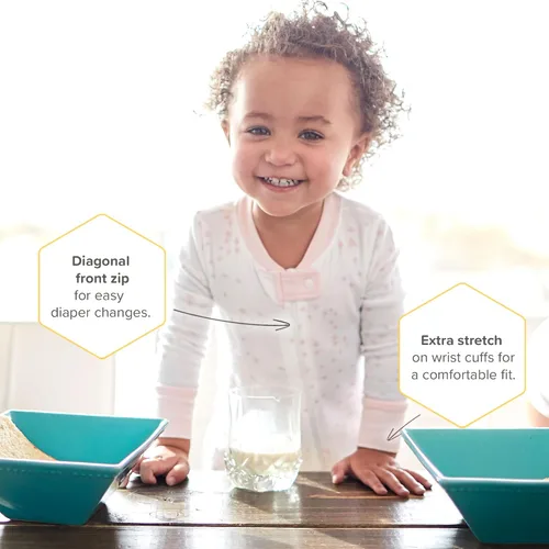 Miniatura 3 de Burt's Bees Baby Pijama para bebé niña, 100% algodón orgánico, pijama de una pieza, overol diagonal con cremallera, ajuste cómodo