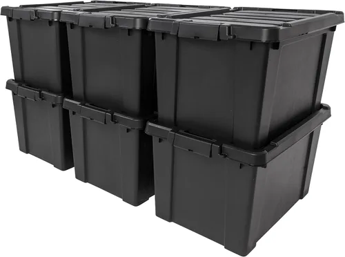 IRIS USA - Contenedores de almacenamiento con tapa de 20 galones, 6 unidades - Hechos en EE. UU., contenedores apilables resistentes, con tapa, con