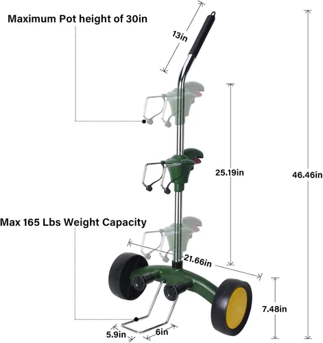 Miniatura 3 de Carrito para Plantas Rodante con Ruedas Resistente, Brazo de Agarre Ajustable Rodillos para Plantas de Exterior, Se Adapta a Macetas de 8" a 30