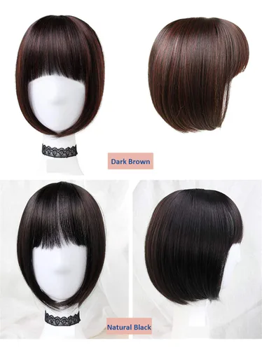 Miniatura 2 de Toppers de pelo estilo Bob de 11 pulgadas con flequillo para mujeres con cabello blanco adelgazante, tipo delgado, marrón claro